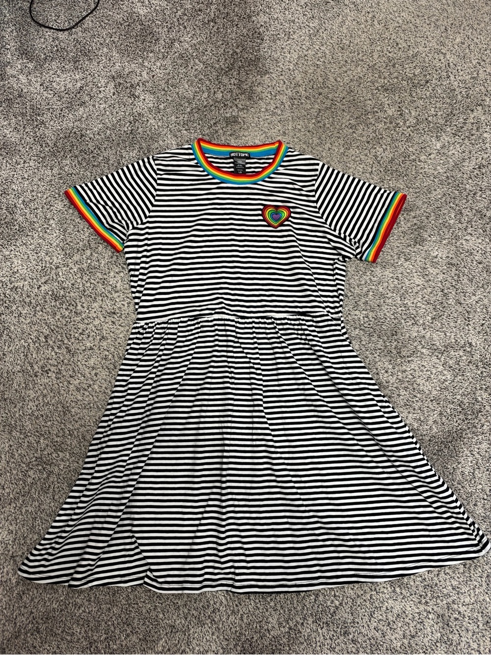 Hot Topic Rainbow Heart Black and White Striped Pride Dress size Large